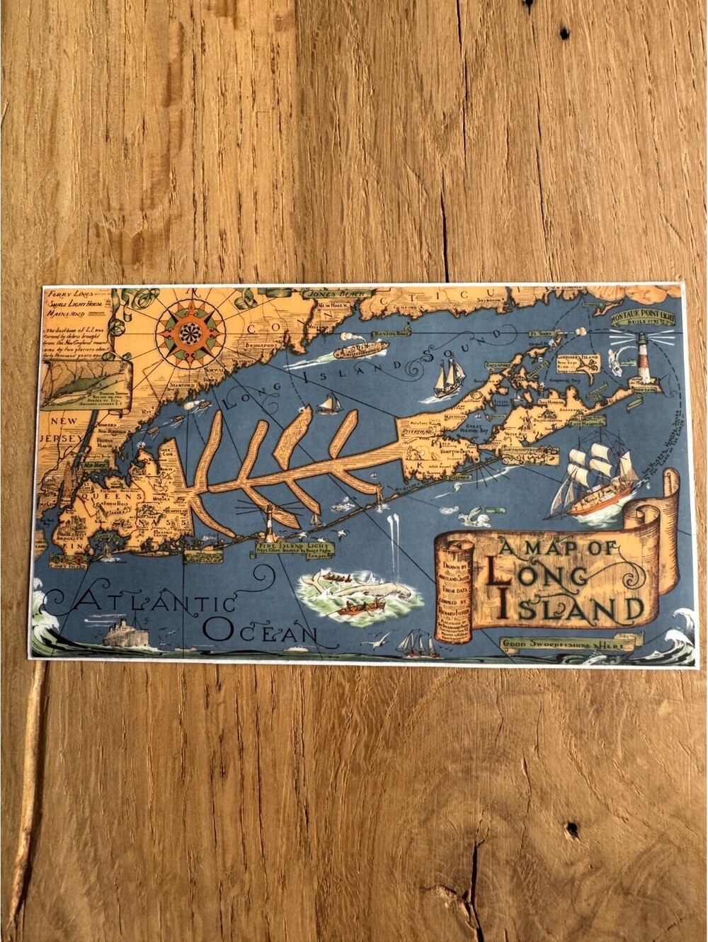 Skeleton Map Fish Sticker Carleton LI Montauk Long Island NY New York